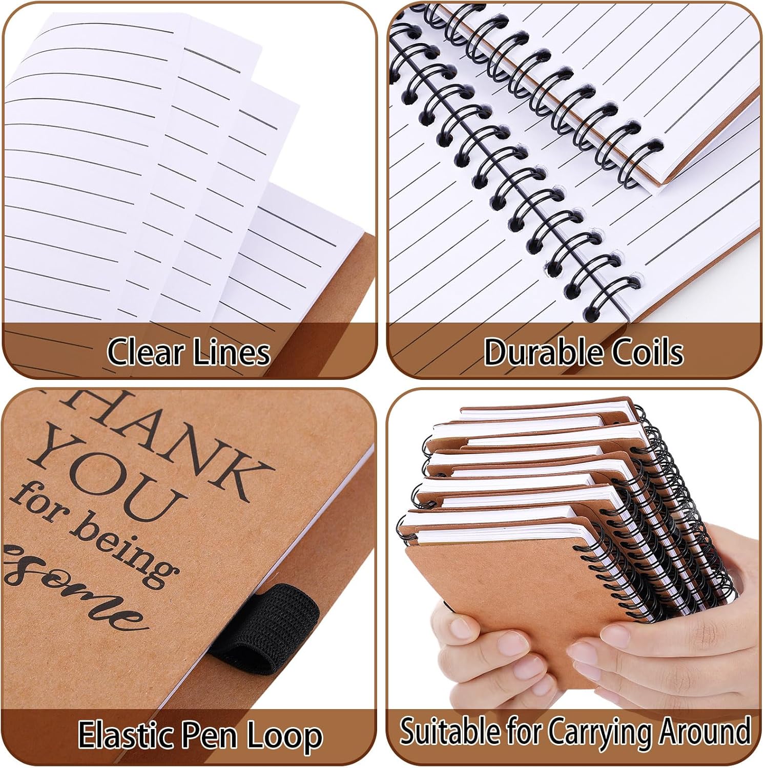 60 Pcs Employee Appreciation Gifts Thank You Gifts Spiral Notebooks Bulk Inspirational Journals Motivational Bamboo Ballpoint Pens for Teacher Nurse Staff Coworker