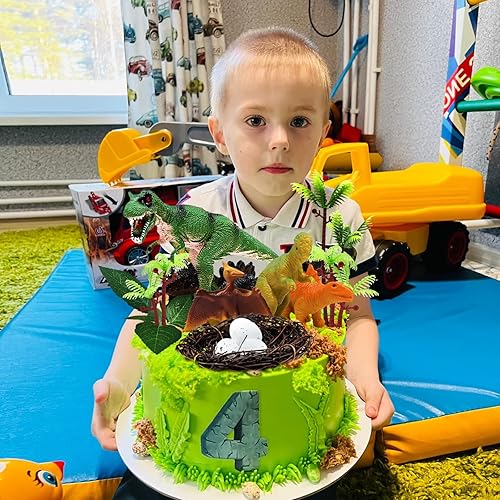 Miniatura 6 de 26 adornos para tartas de dinosaurio con huevos de dinosaurio, hojas, árboles, decoración de pasteles para cumpleaños, temática de dinosaurios,