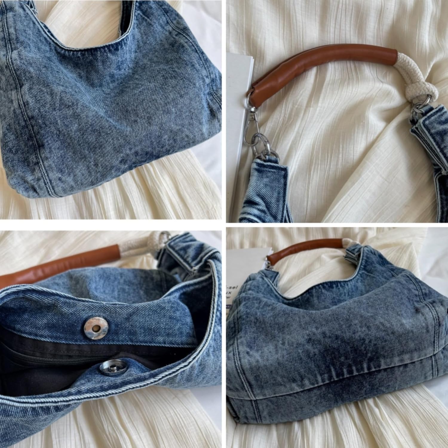 YUANSHXM- Nostalgic Jean Shoulder Bag Purse Casual Top Handle Purse Vintage Denim Tote Handbag for Women