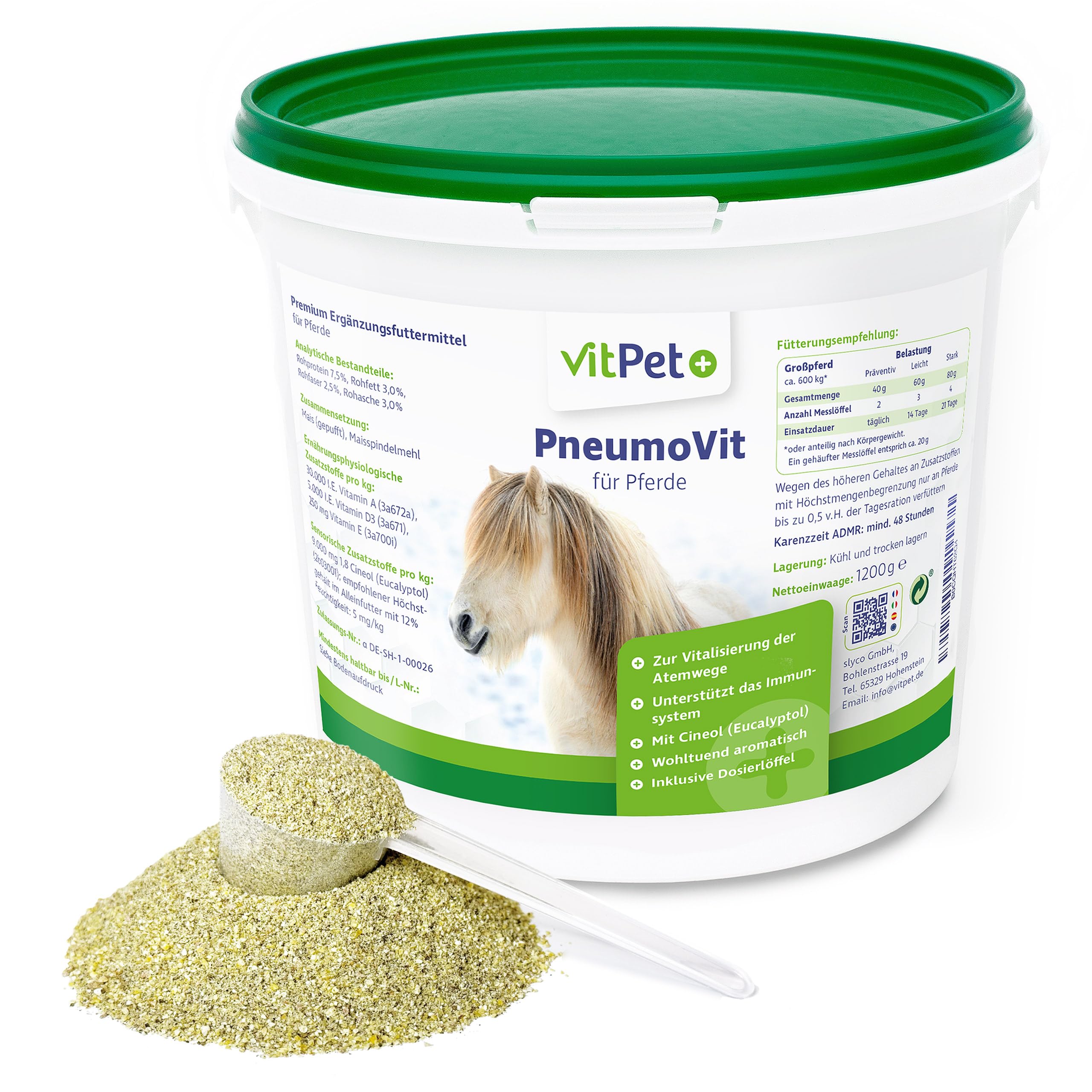 PneumoVit – Caballo para la tos – 1,2 kg – Con eucaliptol natural – Apoyo respiratorio e inmunológico – Facilita la expectoración – Expectorante y calmante