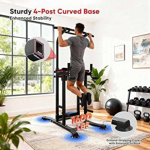 Miniatura 2 de Outdoor Basic Torre eléctrica con barra de dominadas y estación de inmersión, capacidad de 1600 libras, marco de acero resistente de altura