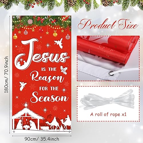 Miniatura 2 de Decoración de Navidad al aire libre, cubierta religiosa para puerta, Jesús es la razón de la temporada, fondo de fotografía de Navidad, pancarta de