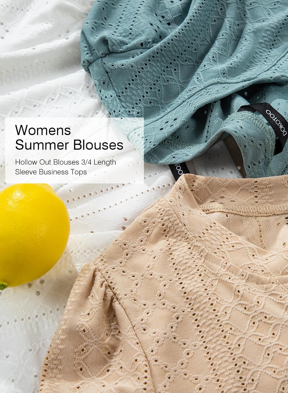 Dokotoo Womens Summer 2026 Hollow Out Blouses 3/4 Length Sleeve Business Tops Dressy Casual V Neck Cute T-Shirts - Image 5