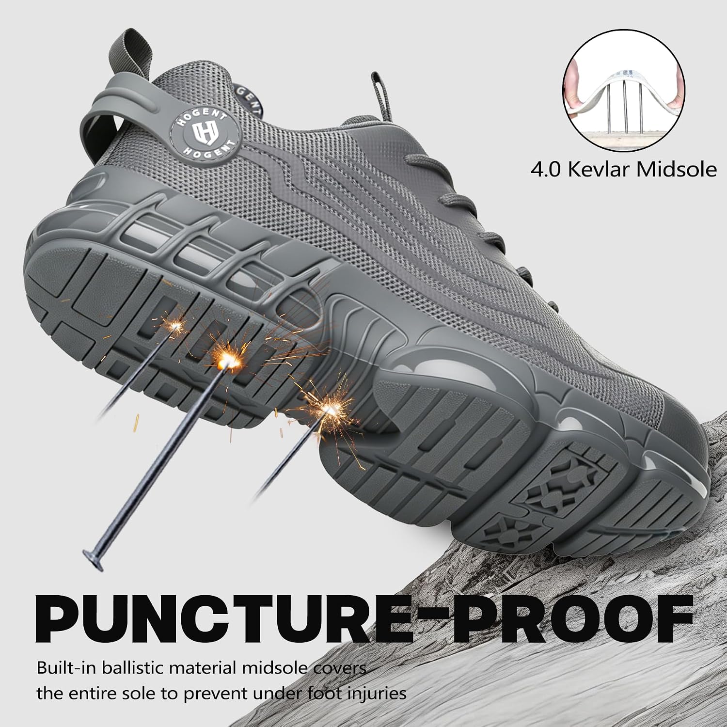 Hogent Steel Toe Shoes for Men, Cushioned Safety Work Sneakers image 3
