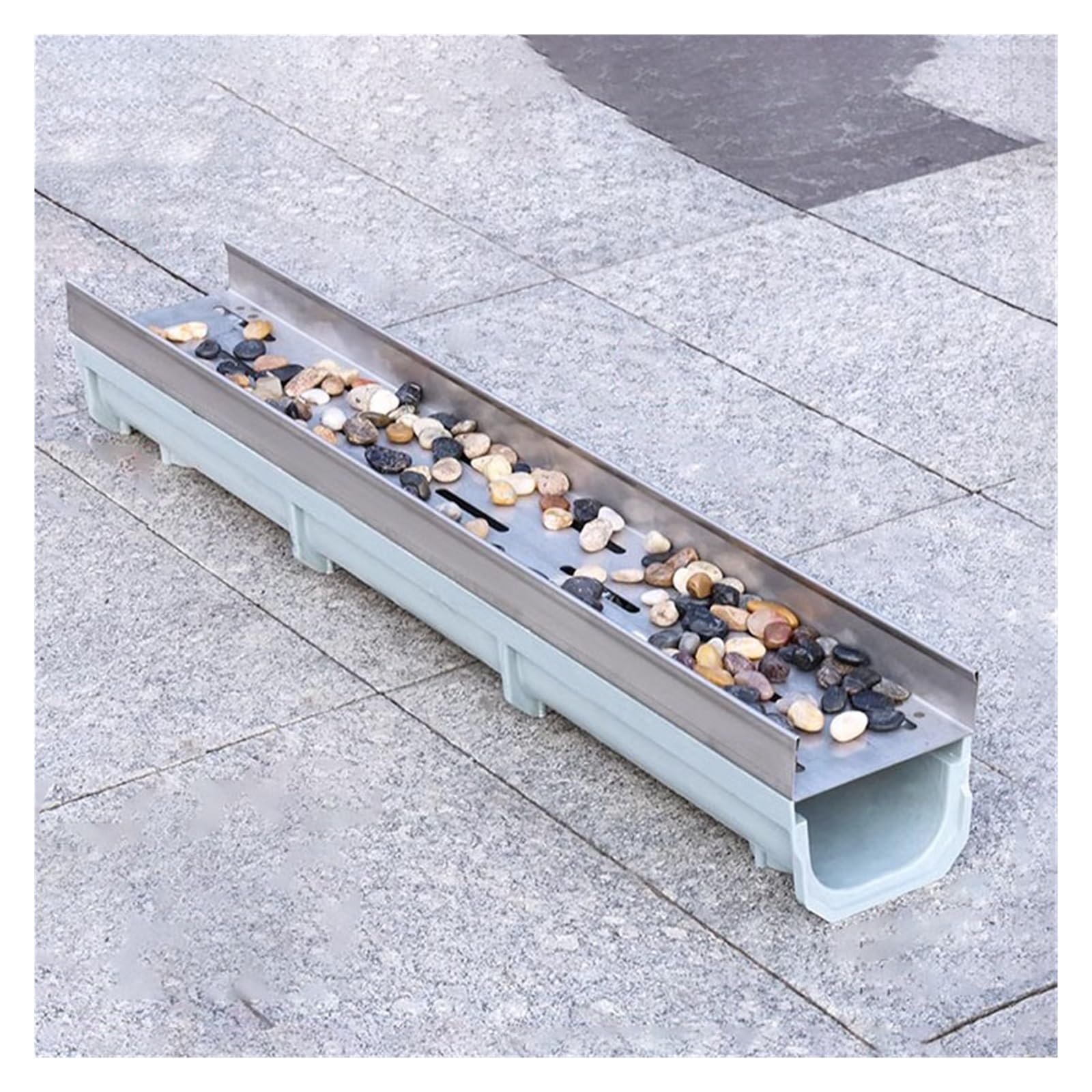 Kit de drenaje de zanja de acero inoxidable, desagüe de ducha lineal rectangular con rejilla para uso en interiores y exteriores, perfecto para baños y patios