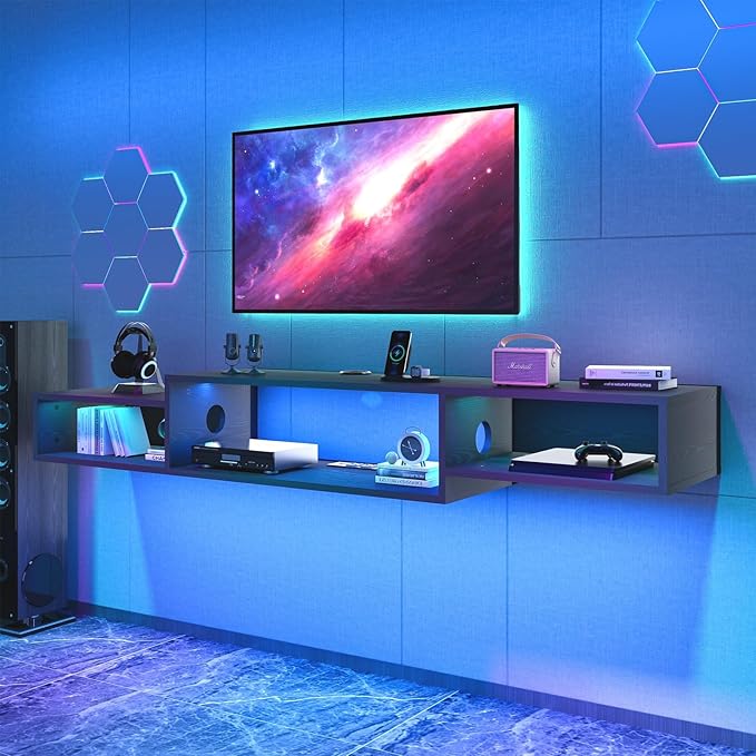 CHABUILDREARK Floating TV Stand with Led Lights, Floating