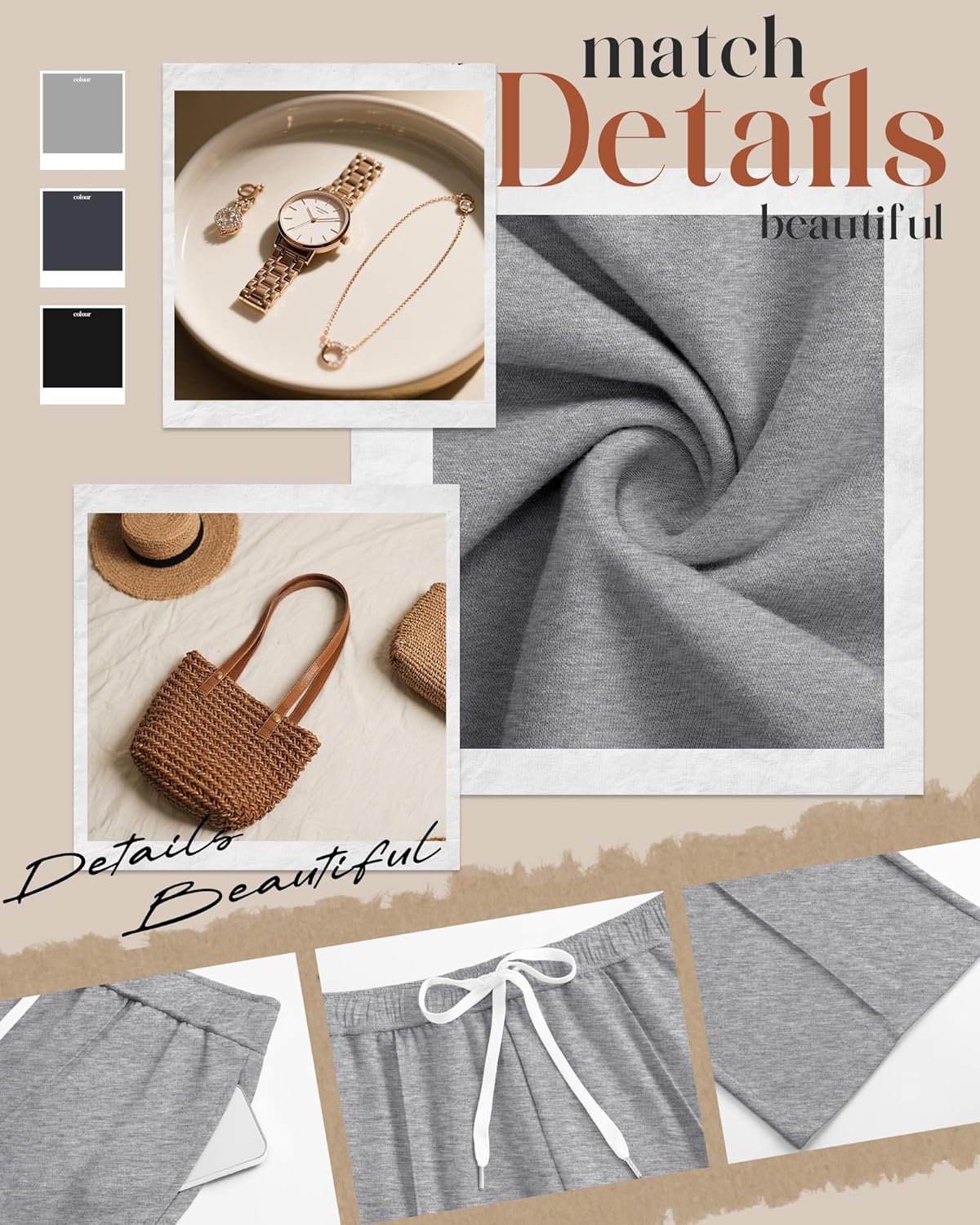 Neer 3 Pack Women Plus Size Wide Leg Sweatpants, Palazzo Baggy Pants Elastic Drawstring Causal Athletic Bottom with Pockets(Light Mixed Gray, Dark Gray, Black,5X-Large) - Image 3