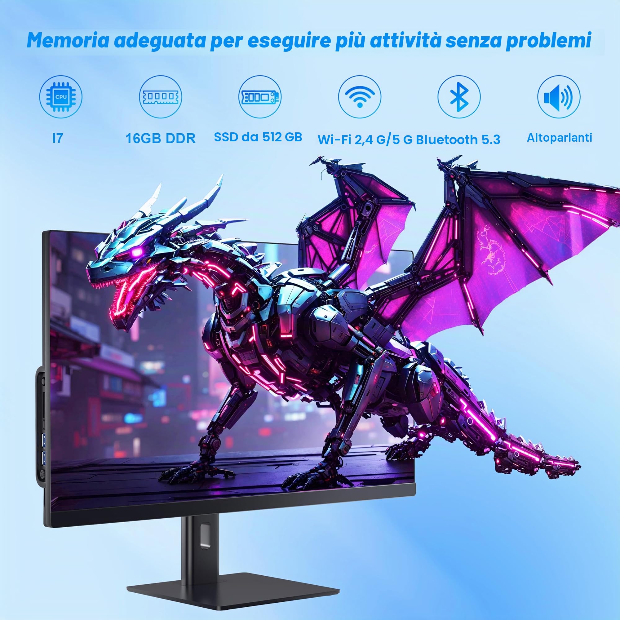 Computer all-in-one 27'' Core i7 (fino a 3,0 GHz) 512 GB SSD 16 GB RAM PC con schermo rotante, Webcam nascosta, WiFi6 Dual Band Bluetooth 5.3 - Ideale per telelavoro, editing video e uso familiare