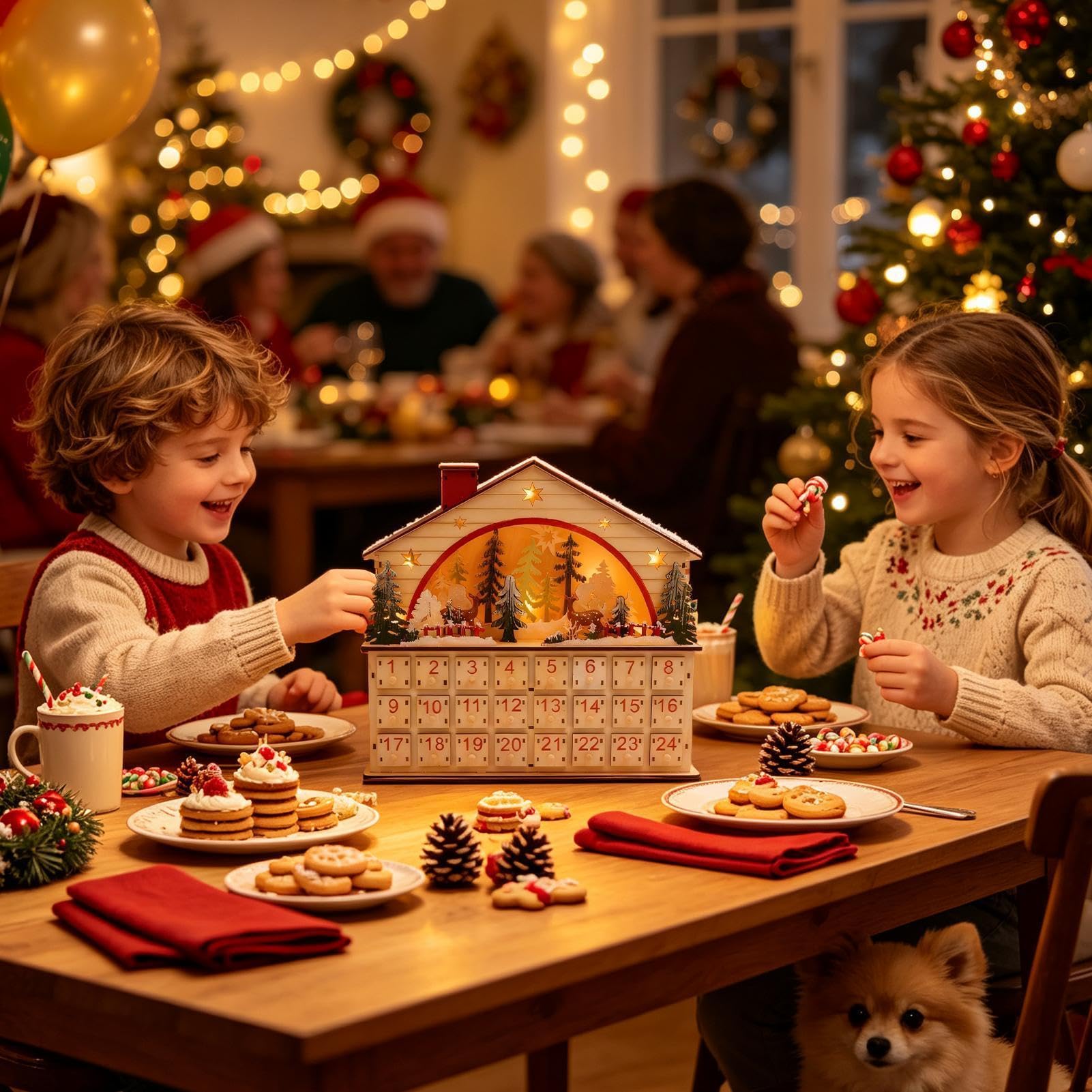 Cuenta Regresiva a Navidad 24 Días Escritorio Casa Madera | Calendario de Cuenta Atrás para Navidad con Cajones Celebración Apartamento Salón Hogar