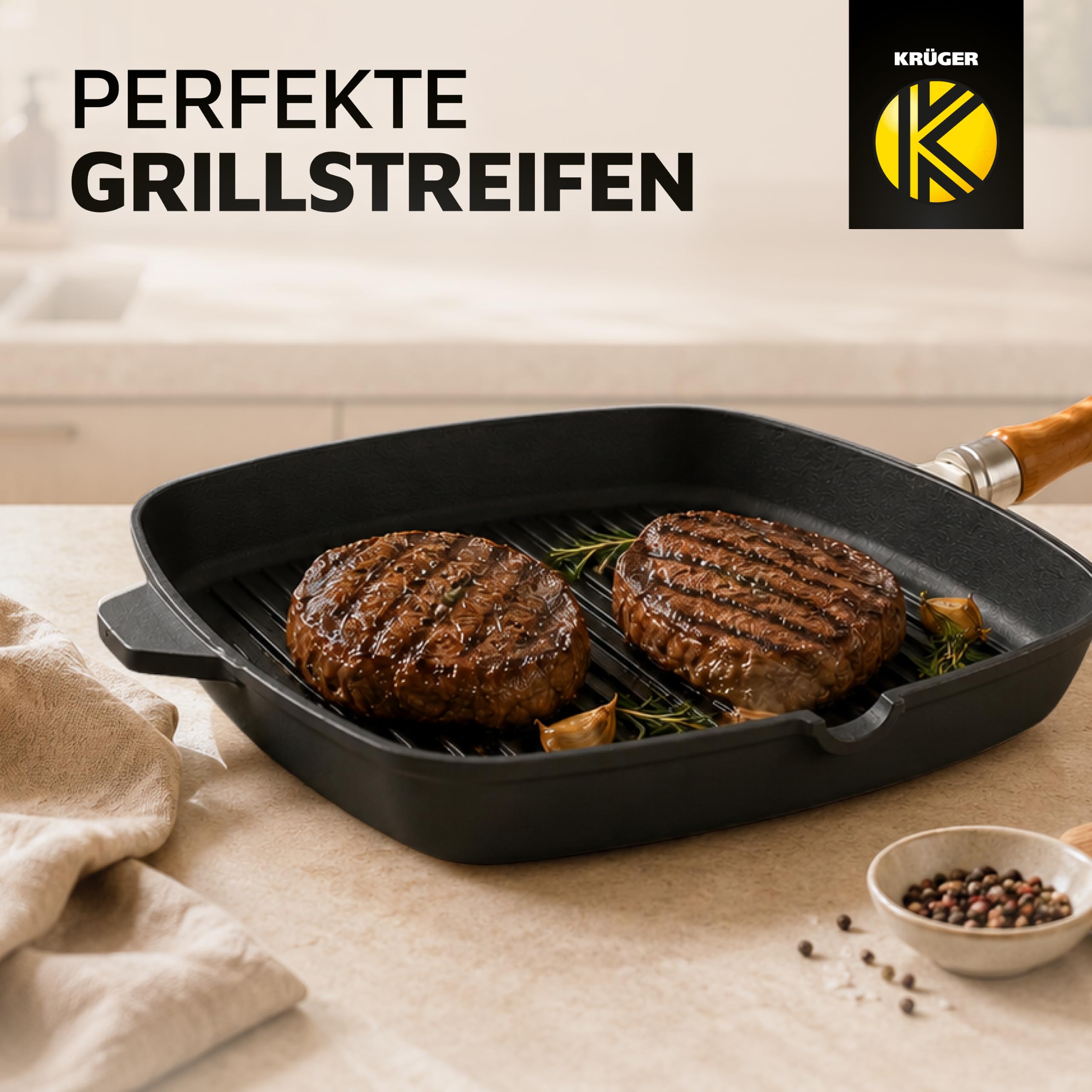 Krüger 63028 - Sartén, Hierro Fundido, 28 x 28 cm, Color Negro