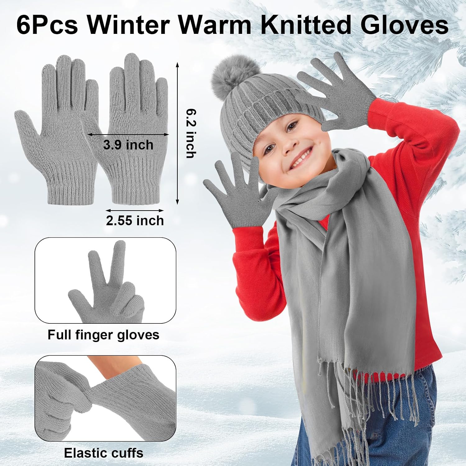 JaGely 18/12 Pcs Kids Hat Gloves Scarf Winter Set Kids Knit Beanie Pom Hat Full Fingers Gloves Tassel Scarves