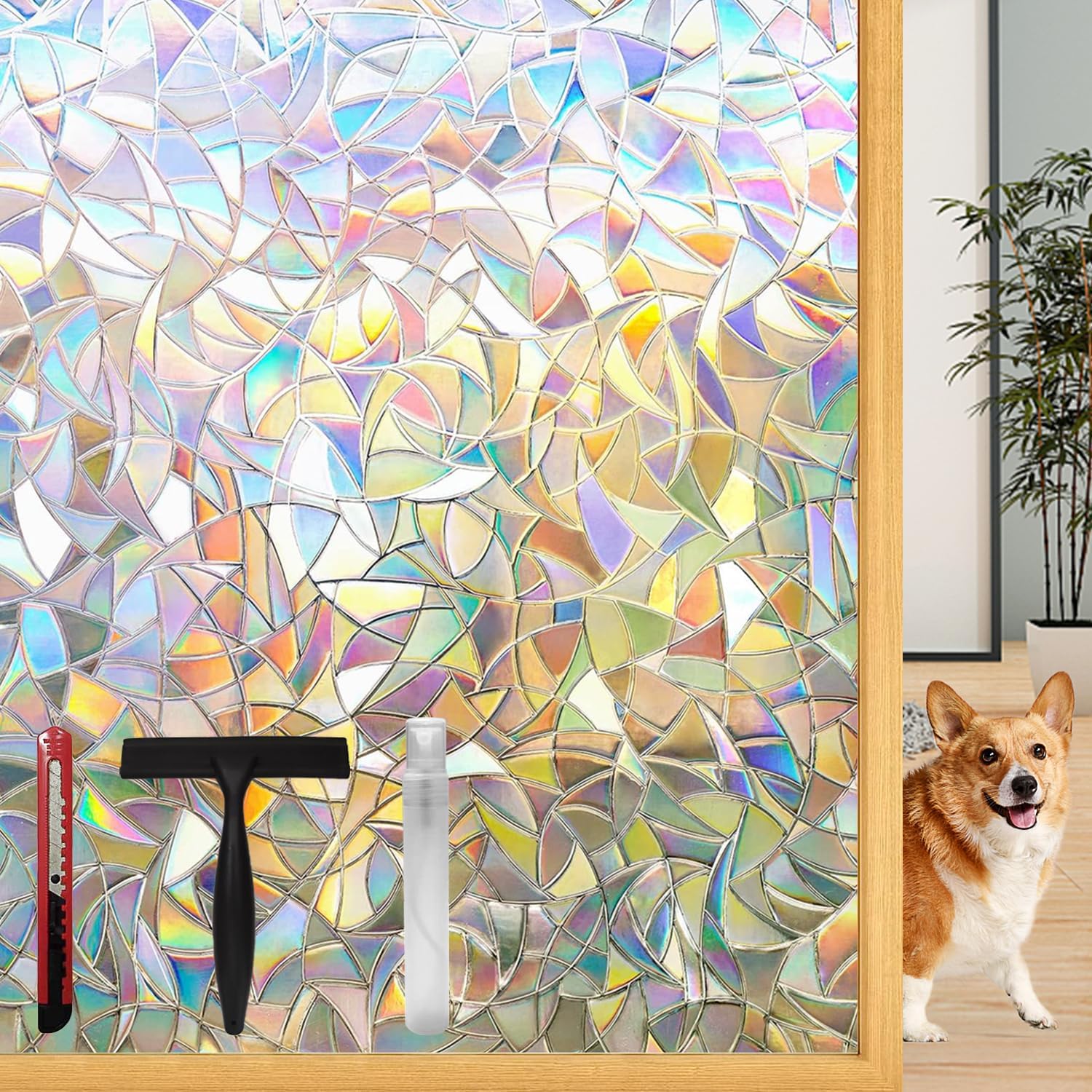 Lovepea Rainbow Window Privacy Film with Installation Tools, 3D Decorative, S...