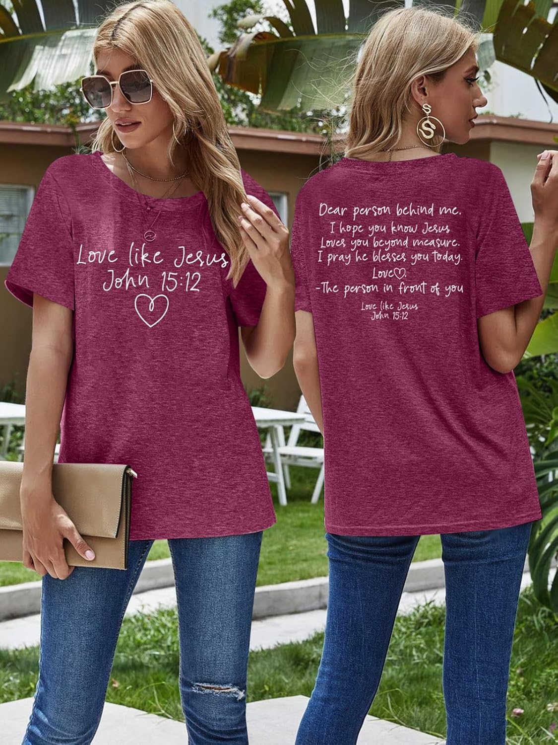LOTUCY Christian Shirts for Women:Love Like Jesus Faith Shirt Dear Person Behind Me Faith Scripture Graphic Tees - Image 2