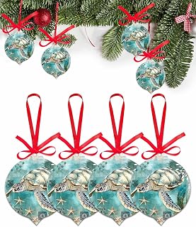 4 Pieces Christmas Ornaments, Navigation Sea Turtles Sea Stars Corals Acrylic Hanging Pendant 2024, Marine Life Xmas Tree Decorations for Home Holiday Party