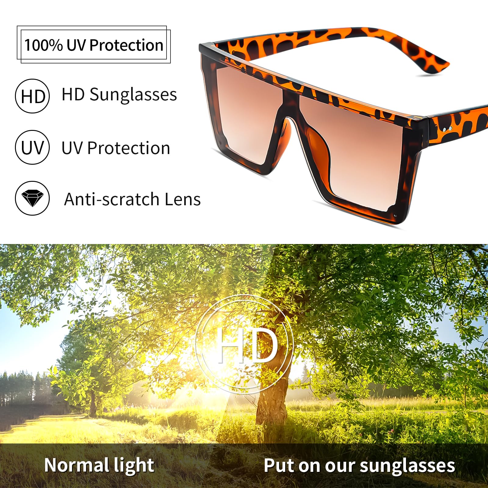 3 Pack Polarized UV Protection Square Sunglasses Oversized Fit 3 Pack Oversized Large Plastic FrameRectangular Fashion  main image 4