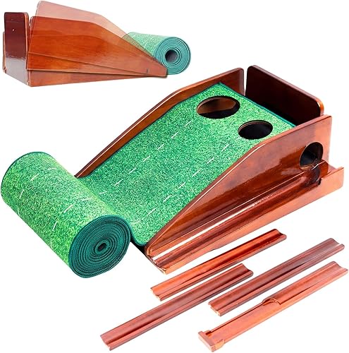 Putting Green Indoor with Three-Level Adjustable Incline, Auto Ball Return - Easy to Fold Solid Wood Base, Golf Training Aid for Home, Office,