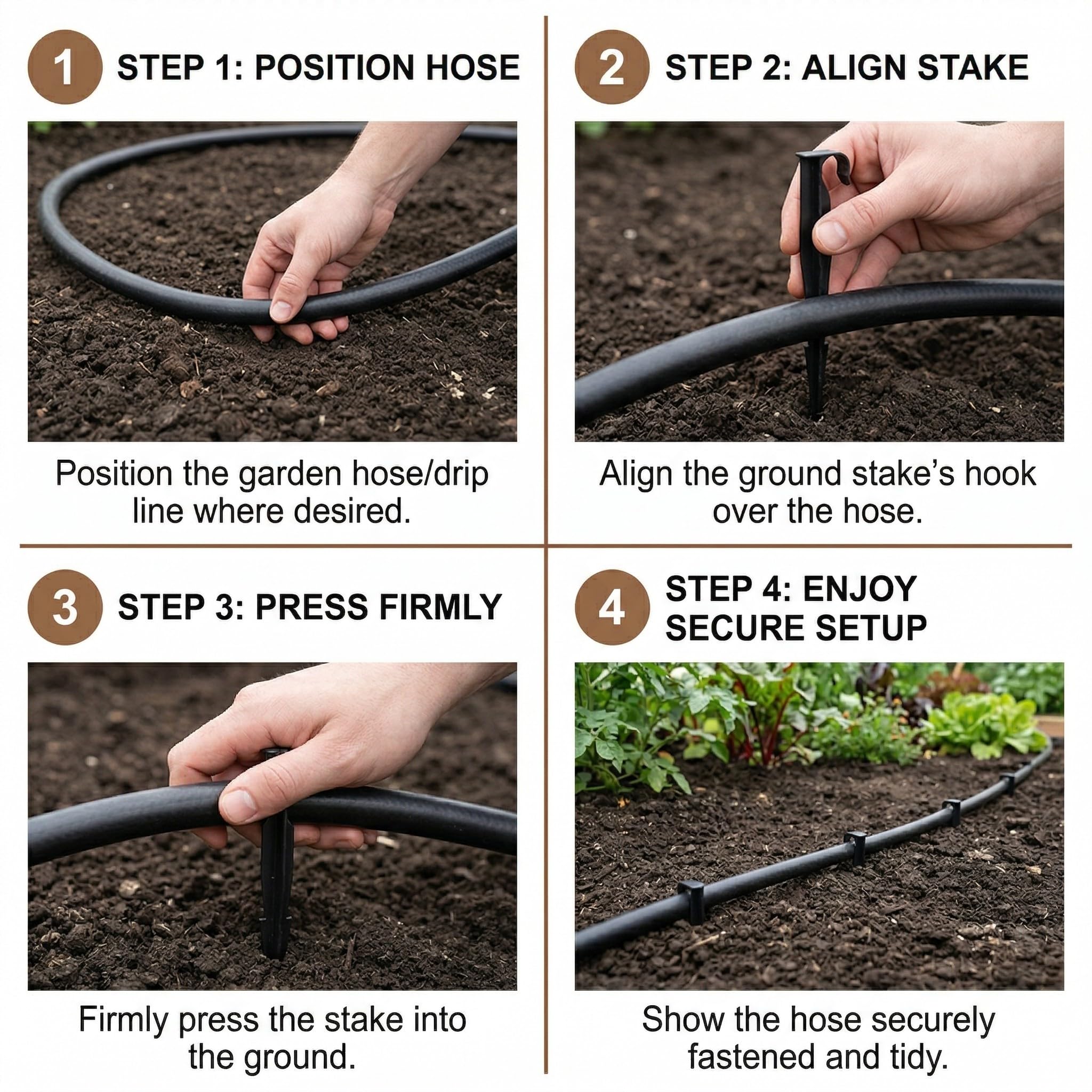 Piquets de Fixation Noirs pour Tuyau Goutte à Goutte 16mm, Lot de 30, Système d'Irrigation