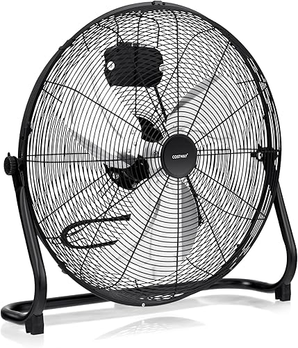 COSTWAY Ventilador de suelo, ventilador de piso de alta velocidad de 20 pulgadas con inclinación ajustable de 145, ajustable de 3 velocidades,