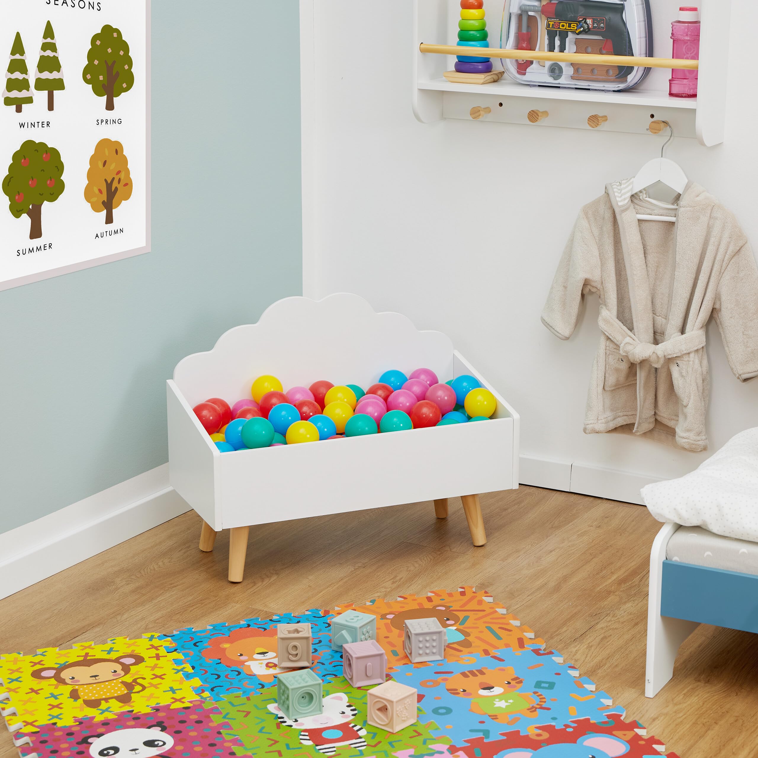 Relaxdays Coffre à Jouets, en Forme de Nuage, Aussi pour Les Livres, H x L x P : 45 x 58 x 28 cm, Blanc et Nature