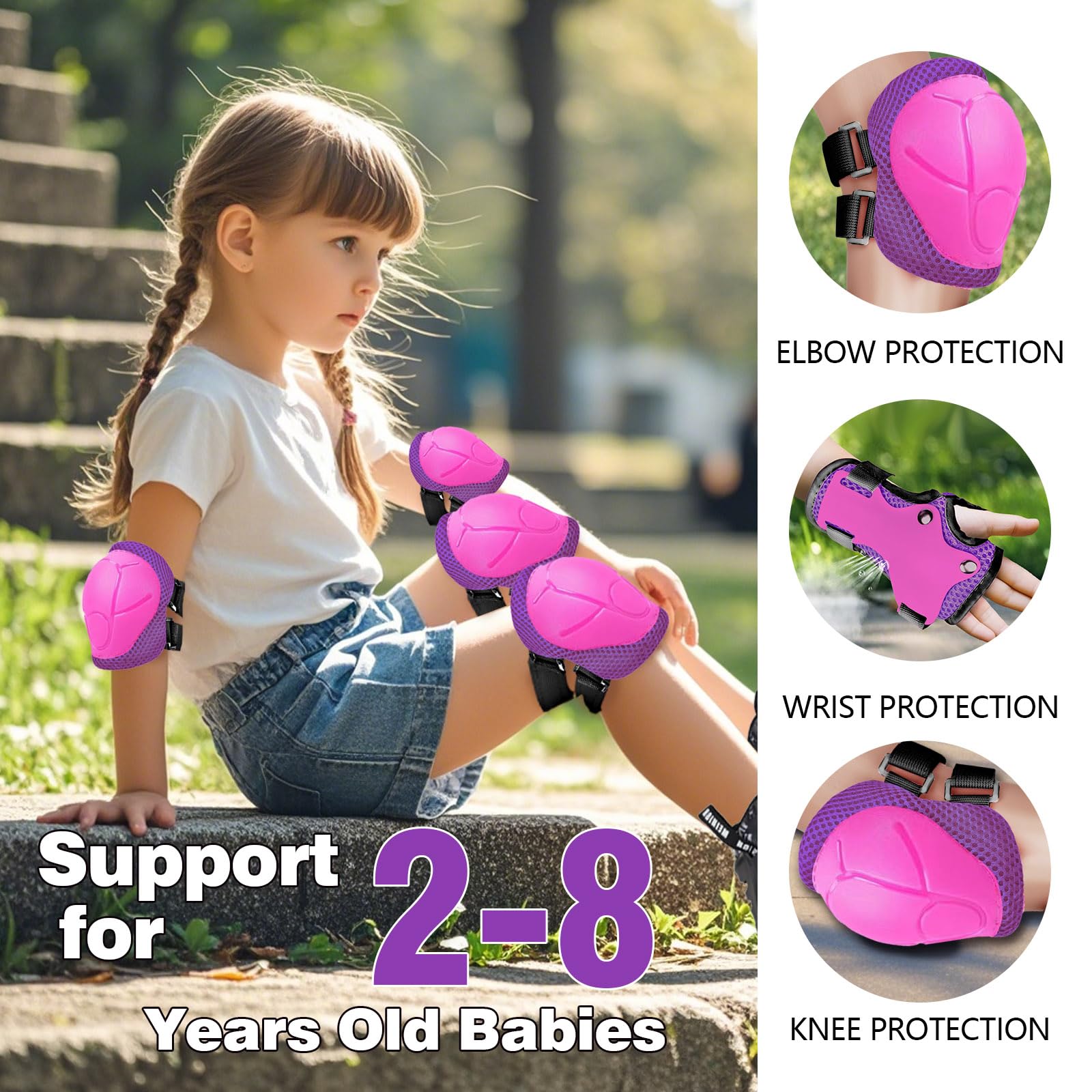 Genouillères 6 en 1 pour enfants protection poignet patinage cyclisme skateboard 3-8 ans