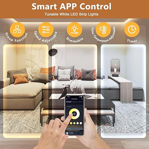 Miniatura 2 de Tira de luces LED blancas, luz de cinta flexible regulable brillante de 24 V con control remoto y aplicación, fuente de alimentación con