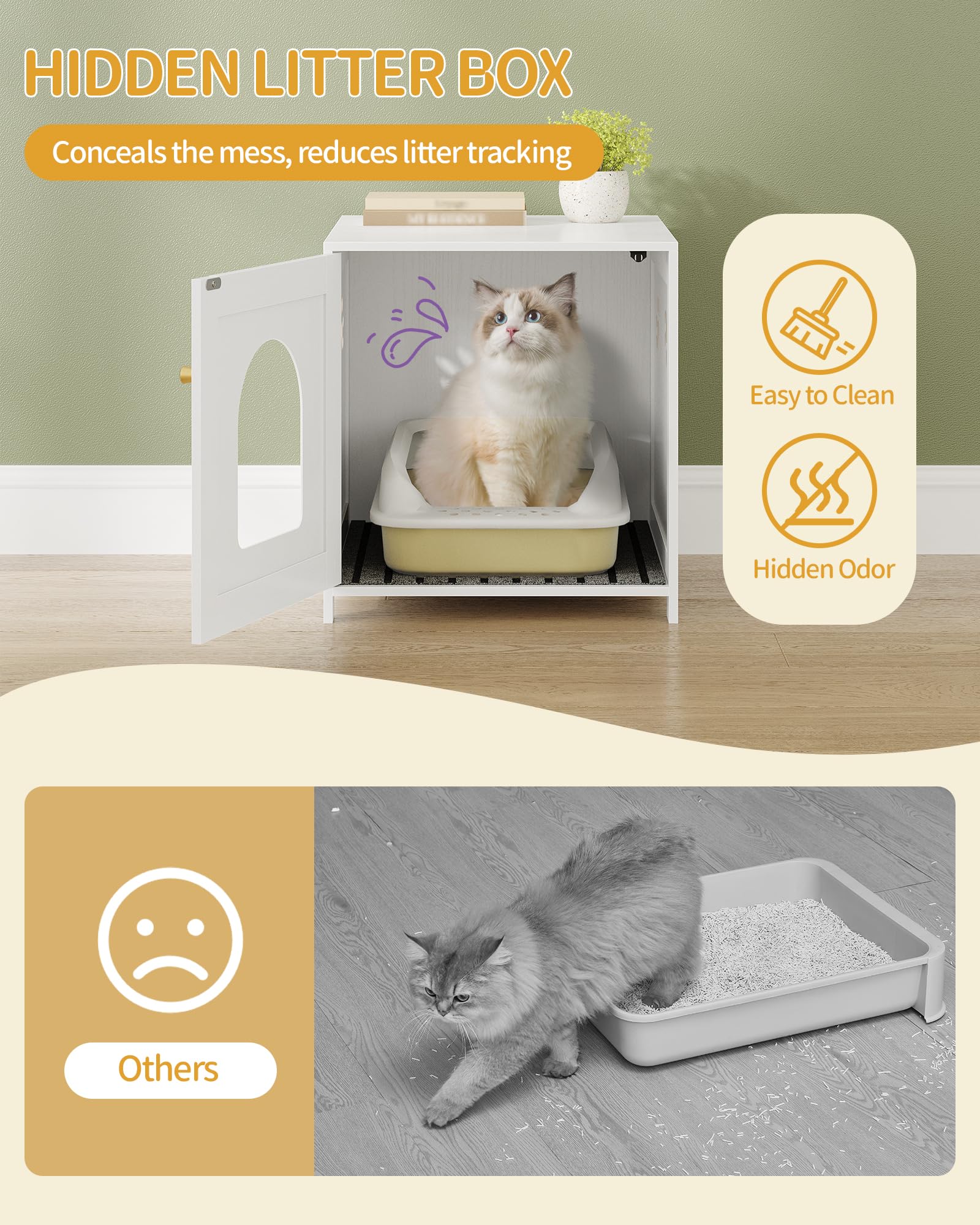 Hzuaneri Armario para Gatos, Mueble para Gatos, Mueble con Caja de Arena Oculta, Banco Armario para Gato, Lavabo de Madera para Sala de Estar, Dormitorio, Blanco CB82213X