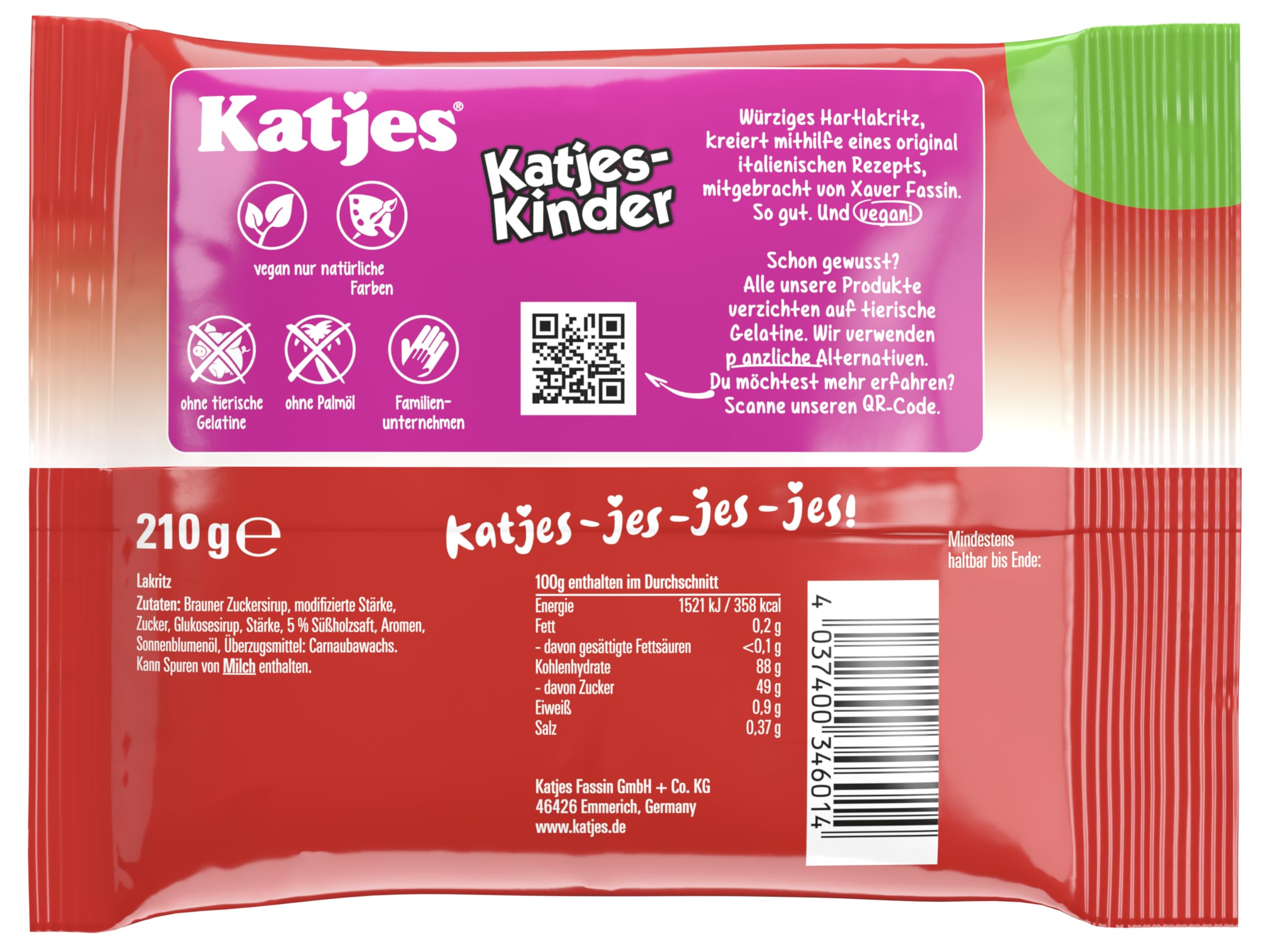 Katjes Kinder Lakritz Vorratspack – Vegan, 20 x 210g | Kleine Lakritz-Kätzchen aus Hartlakritz, der Klassiker