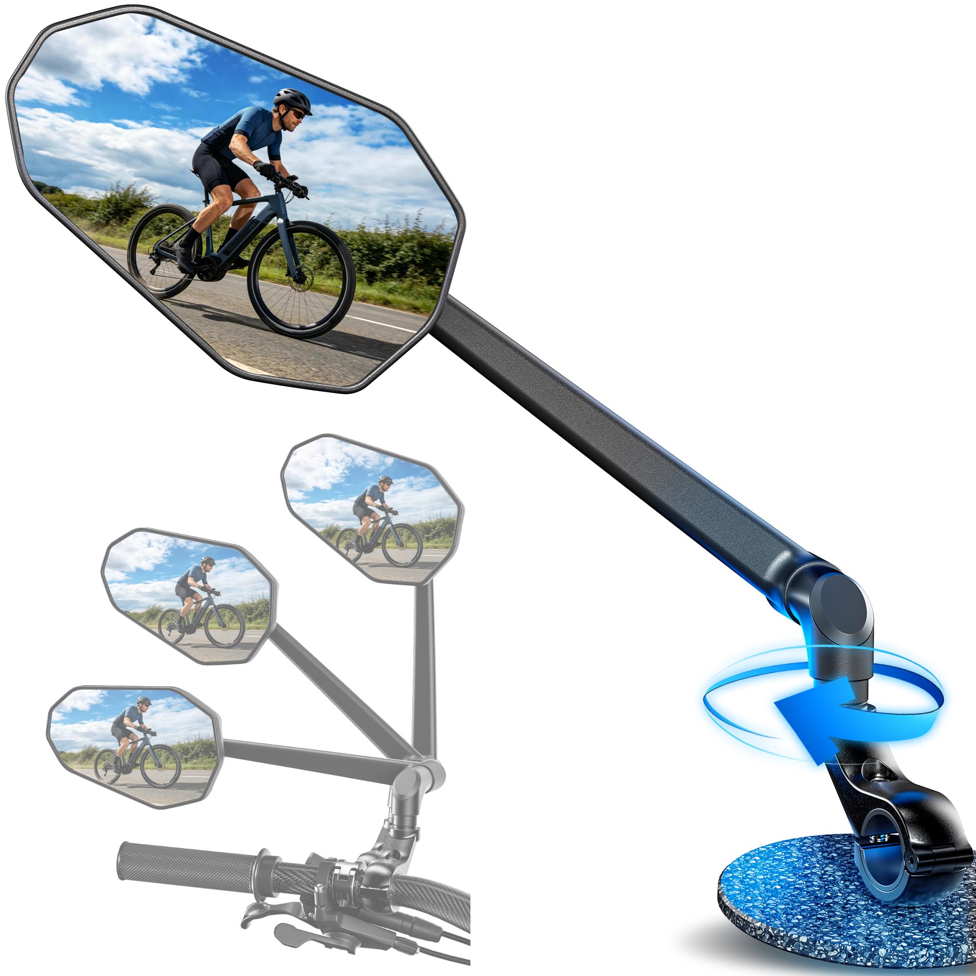 Fahrradspiegel für E-Bike Links, 360° Klappbar & Drehbar Fahrrad Rückspiegel mit Große Spiegelfläche, Fahrrad Spiegel Links für Ebikes, Spiegel für Fahrrad Schlagfestes Echtglas, Fahrradzubehör E-bike