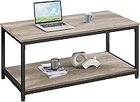 Vista 1 de Yaheetech Mesa de café con marco de metal, mesa de centro con estante de almacenamiento abierto, mesa de muebles vintage para sala de estar