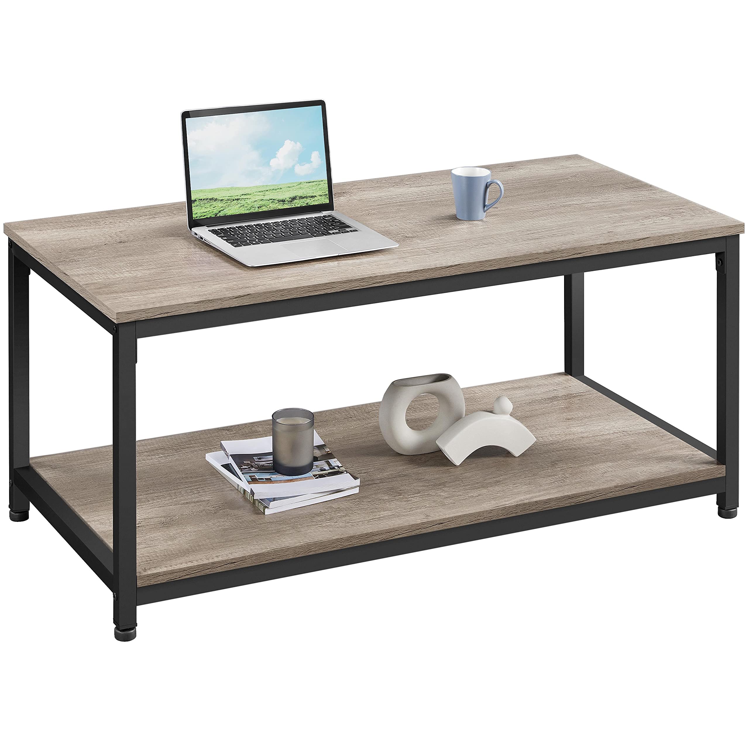 Yaheetech Coffee Table Tea Table with Metal Frame Coffee Table with Open Storage Shelf Vintage Accent Furniture Table