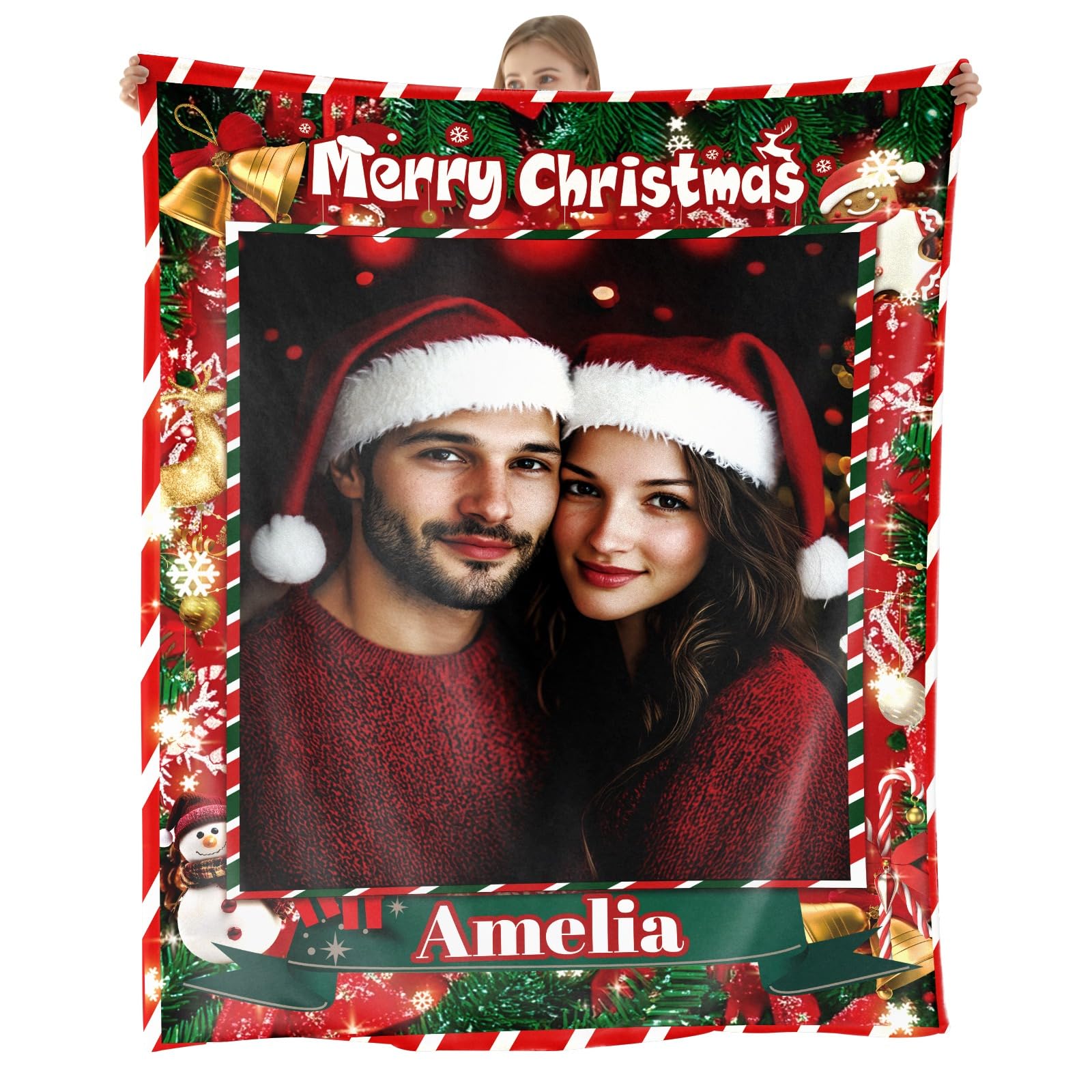Urijk Christmas Personalised Blanket Custom Blanket with Photo Soft Flannel Customized Blanket with Picture Personalised Gifts for Kids & Adults Xmas Bedding & Decorations Home Decor - C