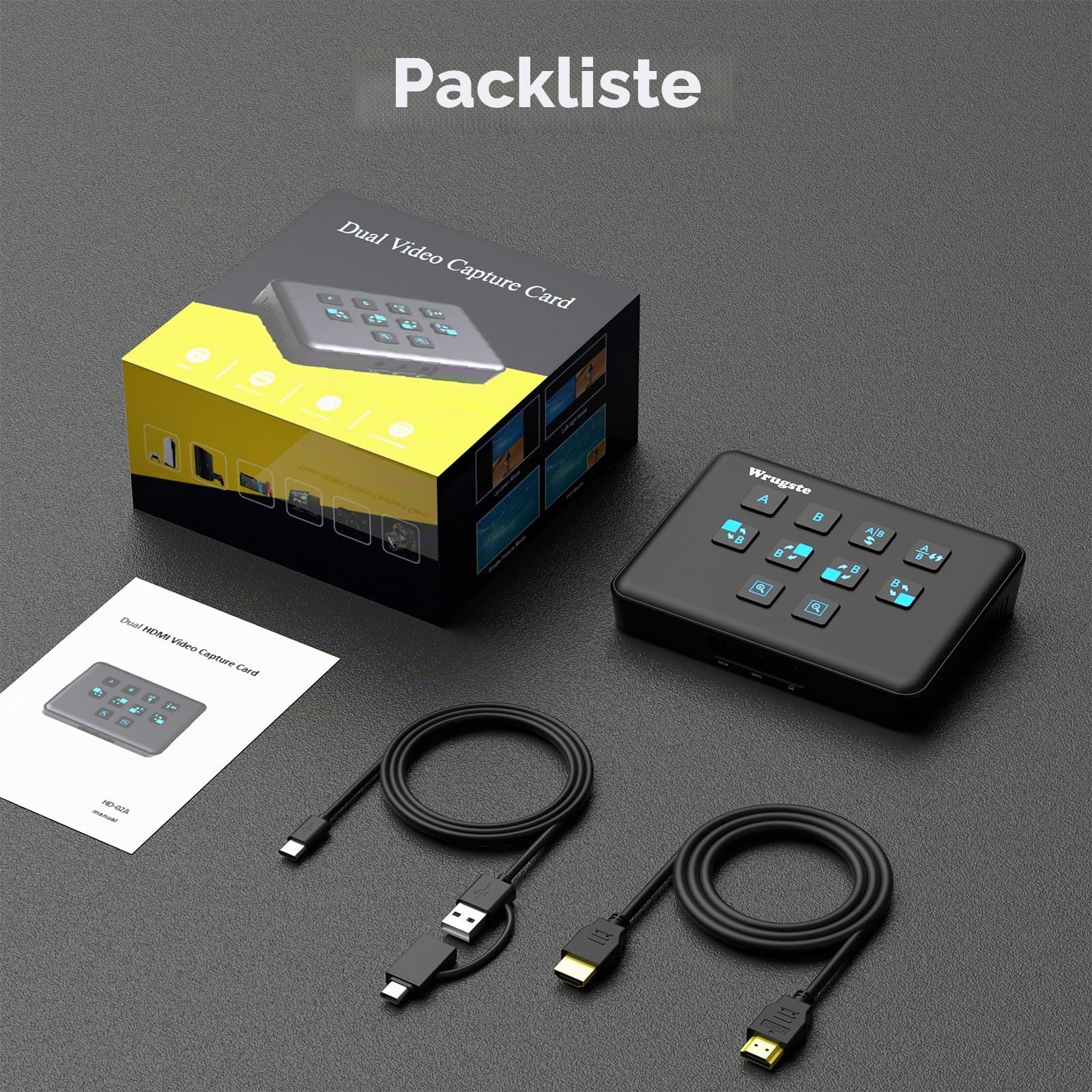 Wrugste Dual Channel HDMI USB3.0 Video Capture Card, 1080p60fps Video Loopout und Capture, 30ms Ultra-Low Latency, Streaming und Aufnahme auf PS4/5, Switch, OBS und mehr für PC und Mac