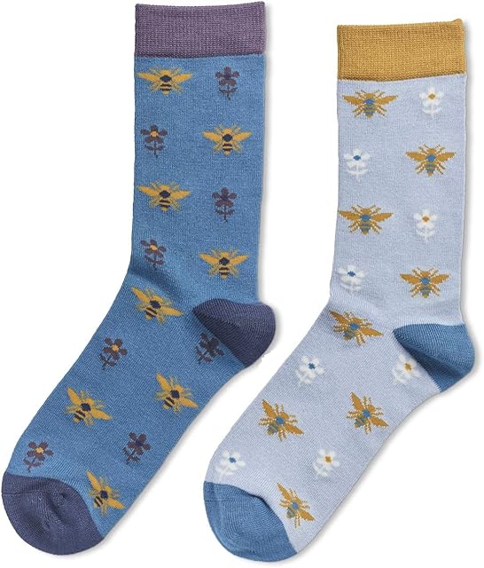 LilyRosa® Bee Socks Ladies Womens Girls Size 4 to 7 Bamboo Mix (Pack of 2) Bees Gift Blue