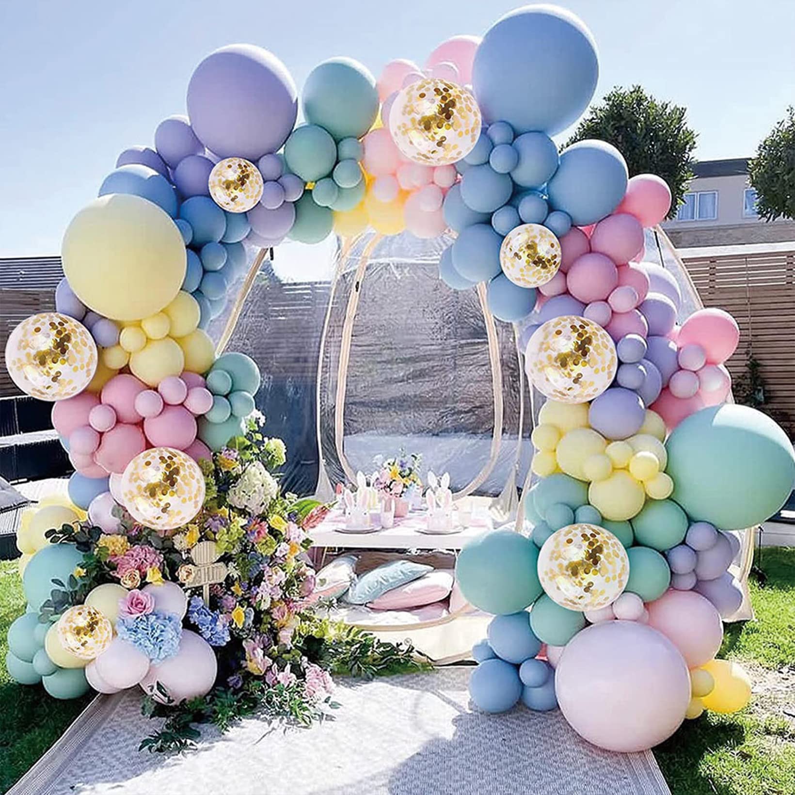 Balloon Arch Kit And Balloon Pump, 2 PCS Table Stand, 10Ft Wide Adjustable Balloon Arch Stand With 100 Pcs Metal Balloons For Wedding Baby Shower Graduation Birthday Party Supplies Decoration