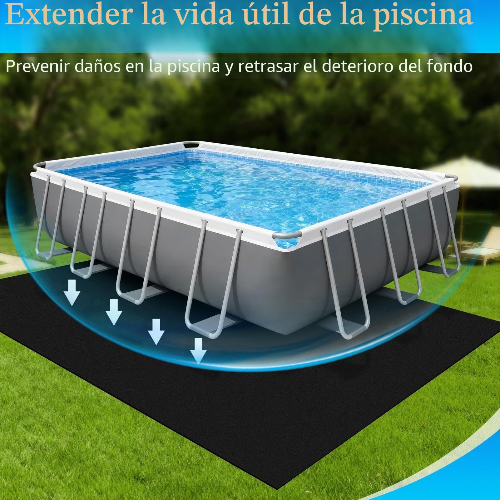 Manta de Protección para Fondo de Piscina, 300×400 cm Espesada Cuadrada Resistente a Perforaciones, Manta para Fondo de Piscina para Casa, Jardín, Césped, Terraza, Resort, Hotel