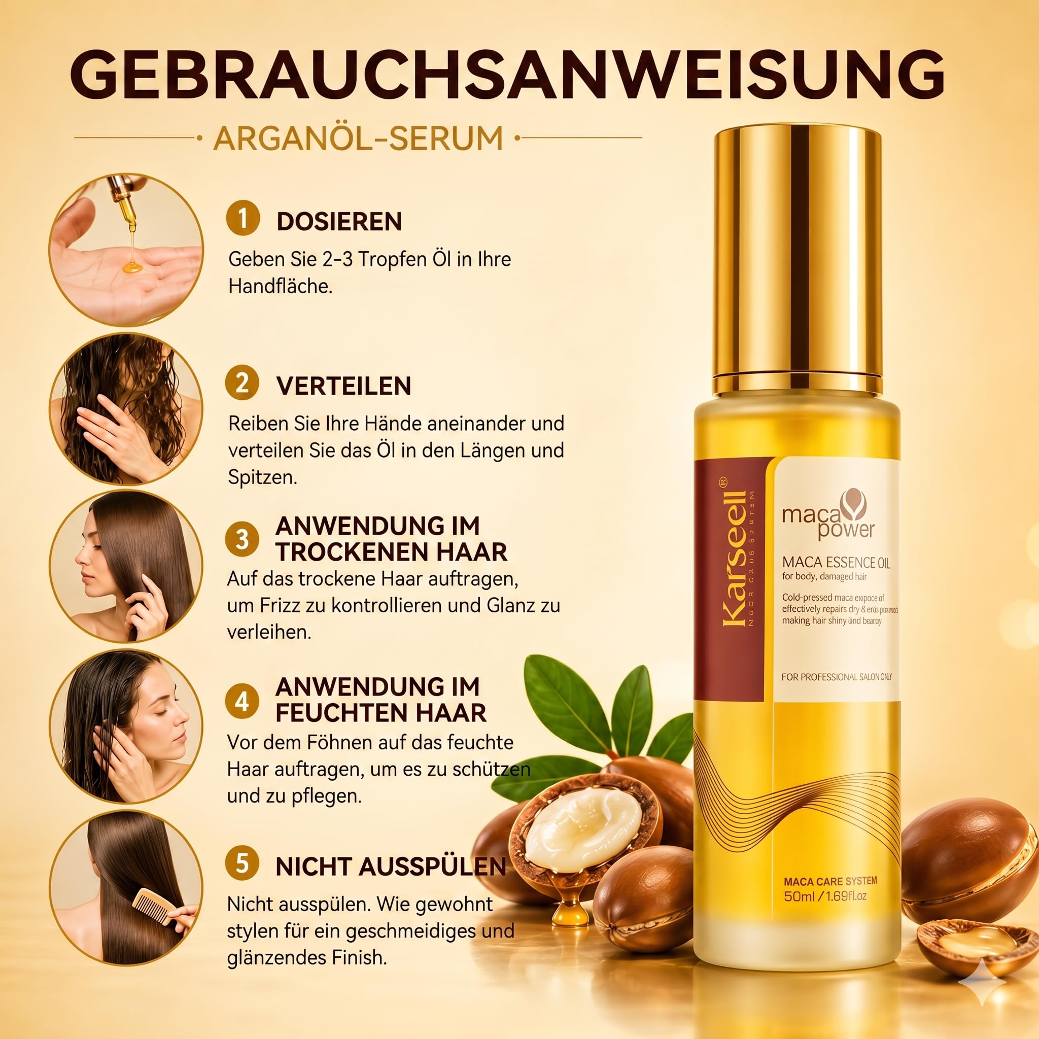 Karseell MACA CARE SYSTEM Set Haarmaske Kollagen 100ml + Arganöl-Serum 50ml Kokos Maca Tiefenreparatur Intensive Feuchtigkeit Anti Frizz Trockene Geschädigte Haare Professionelle Pflege Reisegröße