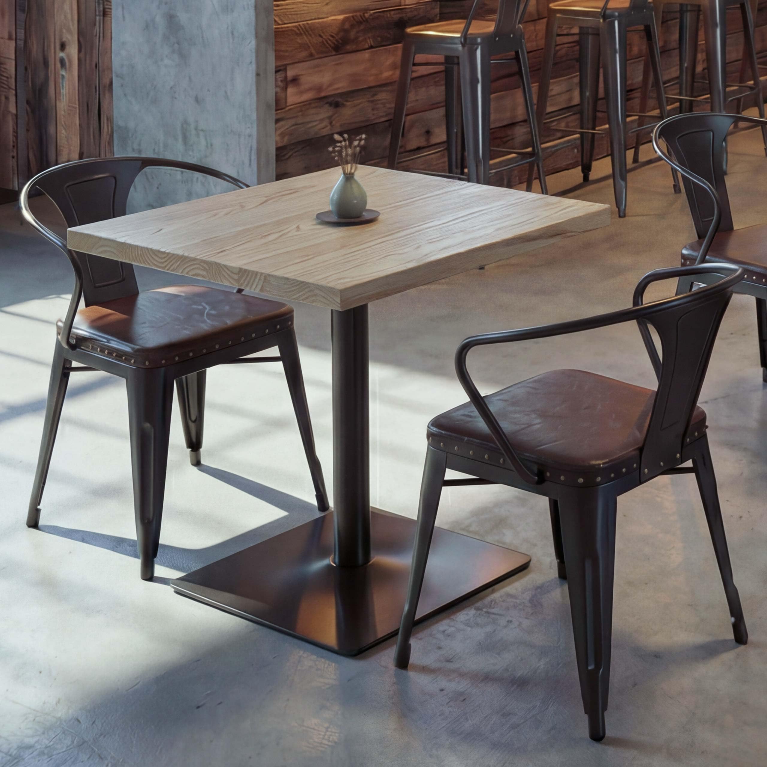 Mendler Bistrotisch HWC-H10 70x70cm Metall - Hellbraun | Bartisch, Thekentisch, Industrial, Gastro, Ulme, Massivholz