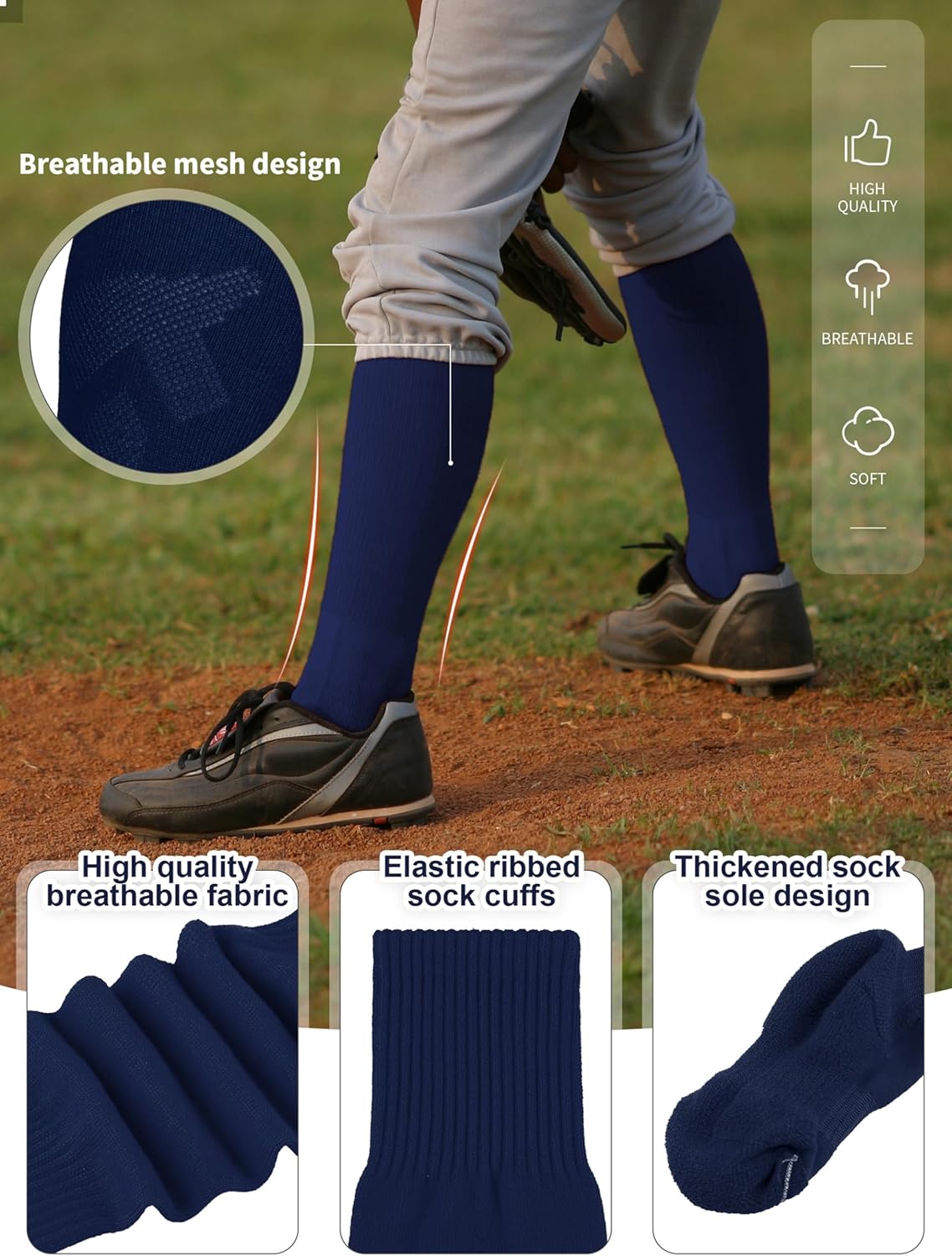 Baseball Socks and Belt Combo Set Cotton Boys Adjustable Baseball Softball Socks and Belt for Boys Girls - Image 3