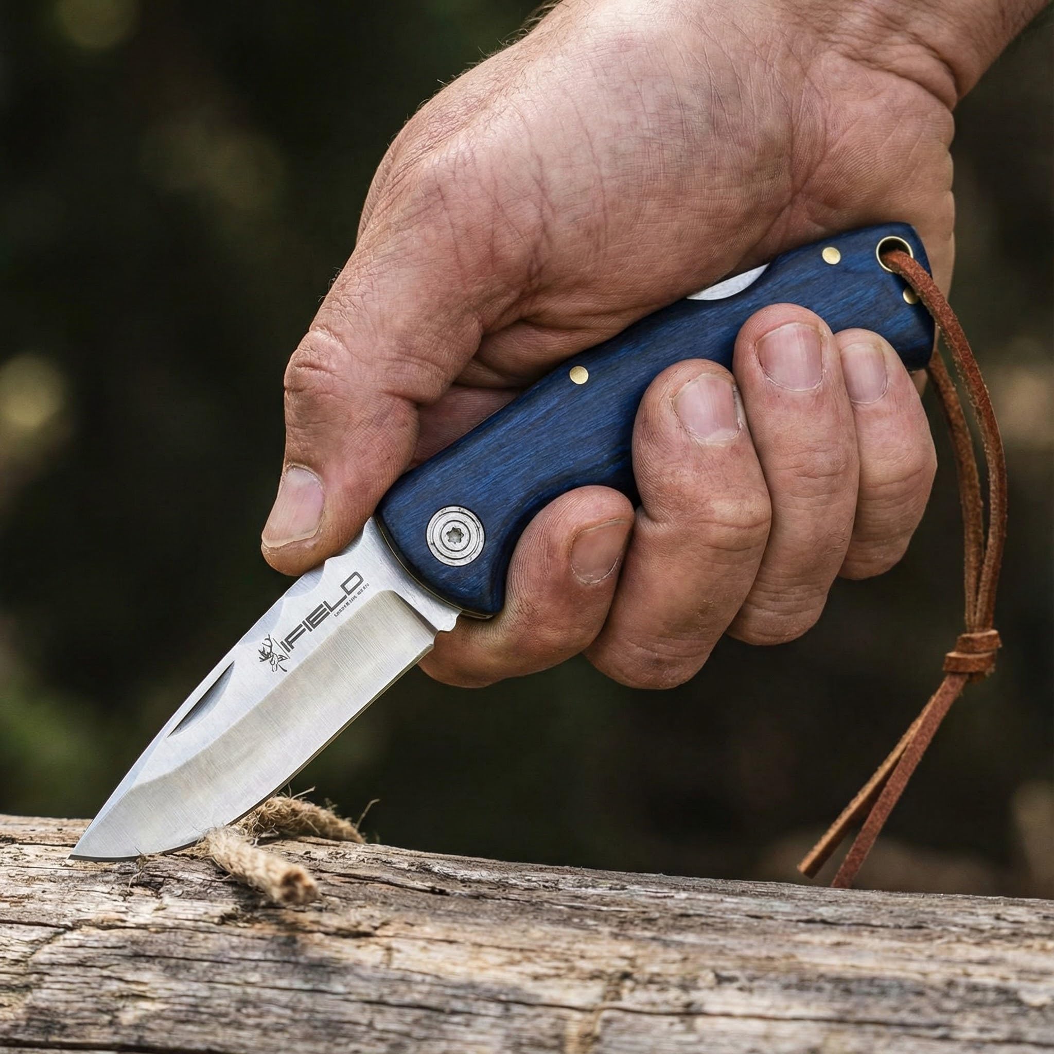 iFIELD EL29039 Coltello da caccia pieghevole Bushcraft Sopravvivenza Escursionismo Campeggio, lama in acciaio inox con manico blu stamina, Made in Albacete (Spagna)
