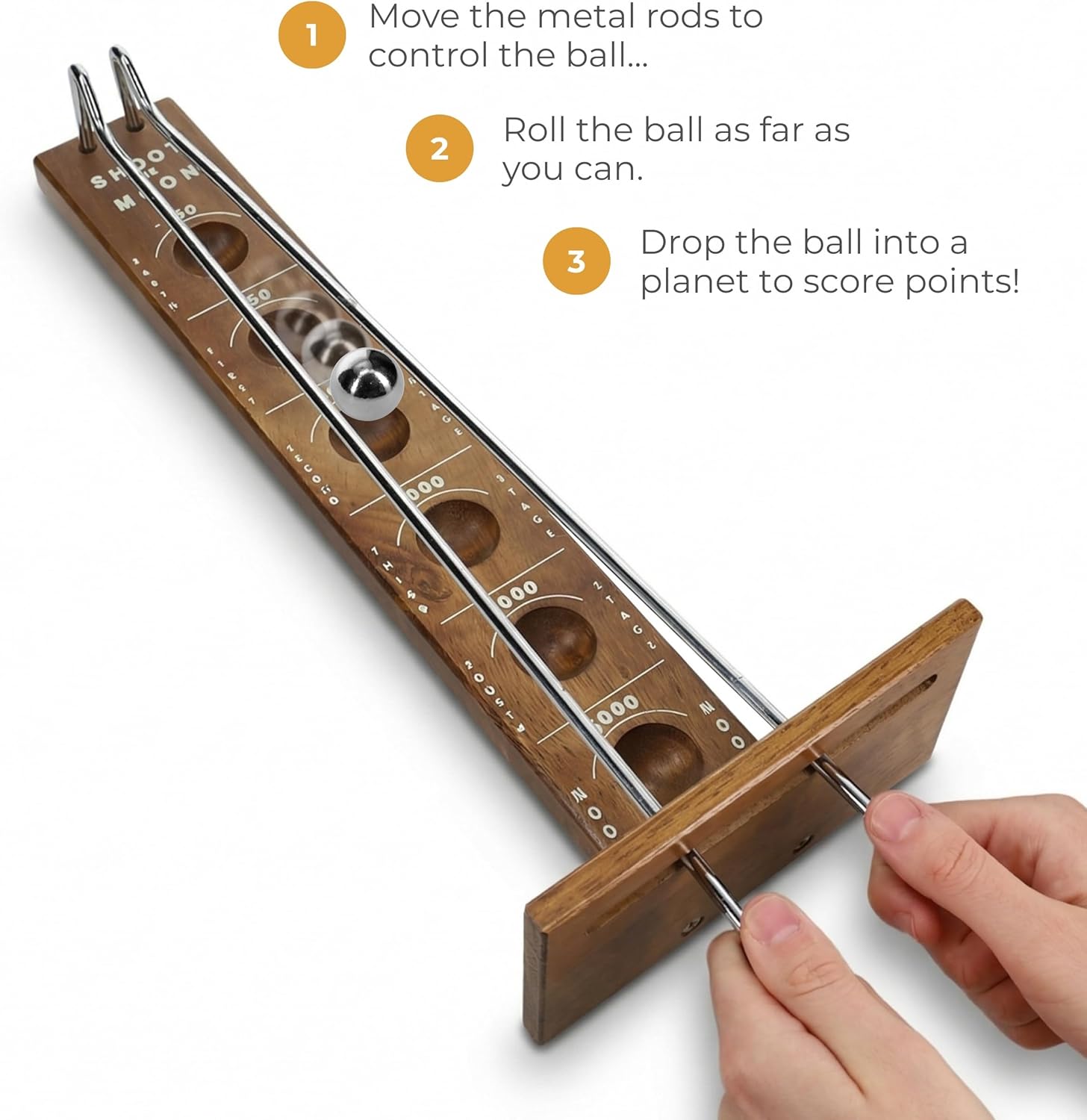 WE Games Shoot the Moon Game, Large 17.5 inch Size, Walnut Wood Stain, Retro Games for Adults, Classic Table Top Board Game