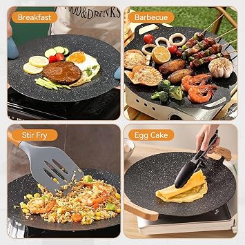 Korean-Style Barbecue Grill Pan, 12.6-Inch Smokeless Cast Iron BBQ Plate Kitchen Accessories, Non Stick Coating Griddle Baking Tray for Induction Cooker, Picnic, Home Cooking, Indoor Outdoor Grilling