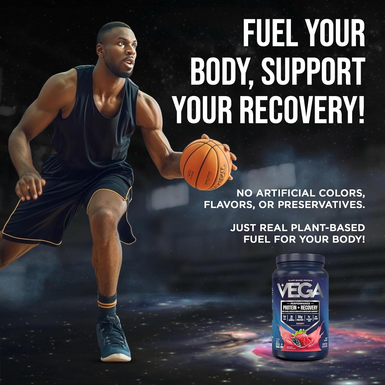 Vega Protein + Recovery, Berry – 30g Vegan Protein, Dairy & Gluten Free, Probiotics, NSF Certified, 28.8 oz (19 Servings)