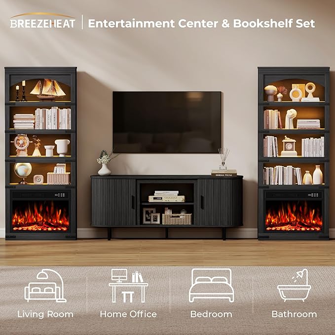 Chimenea Eléctrica BREEZEHEAT con Librero Arqueado 70" Negro miniatura 7