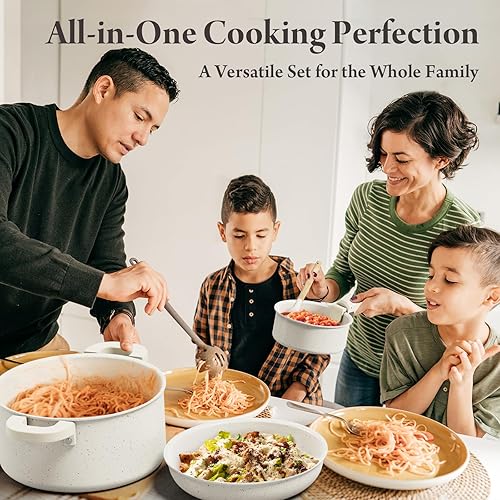 Miniatura 6 de Juego de 22 ollas y sartenes antiadherentes con asas extraíbles, juego de utensilios de cocina de cerámica, gran capacidad y no tóxico, compatible