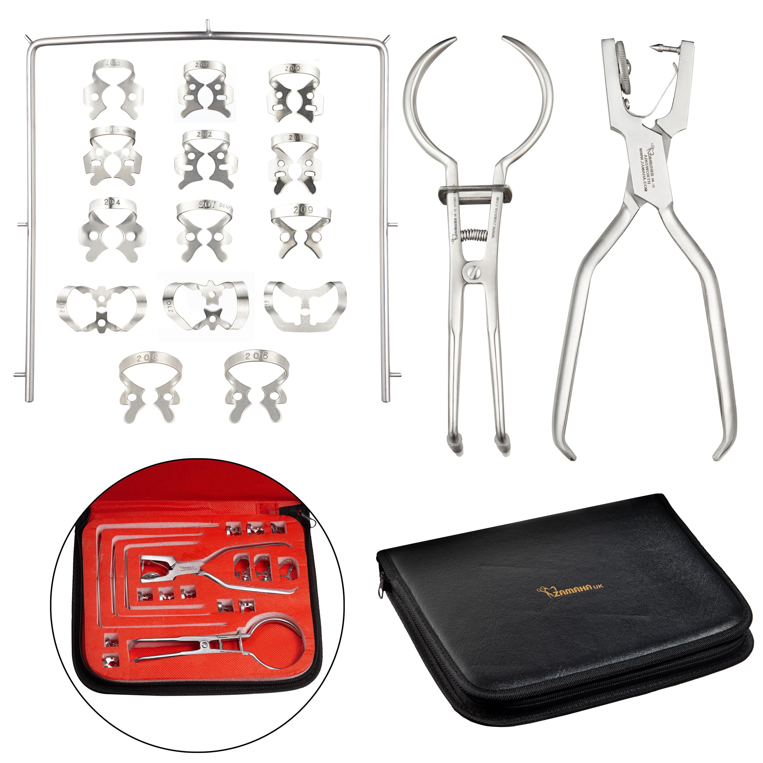 Rubber Dam Kit - Set of 19 pcs - Rubber Dam Set - Rubber Dam Instruments Set of 19 pcs with PU Leather - First Class Postage