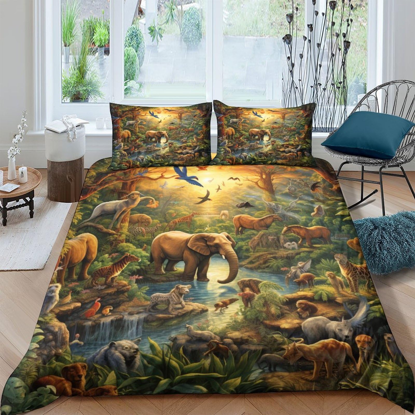 Linge de lit enfant jungle avec fermeture éclair cachée pour stopper la couette qui glisse