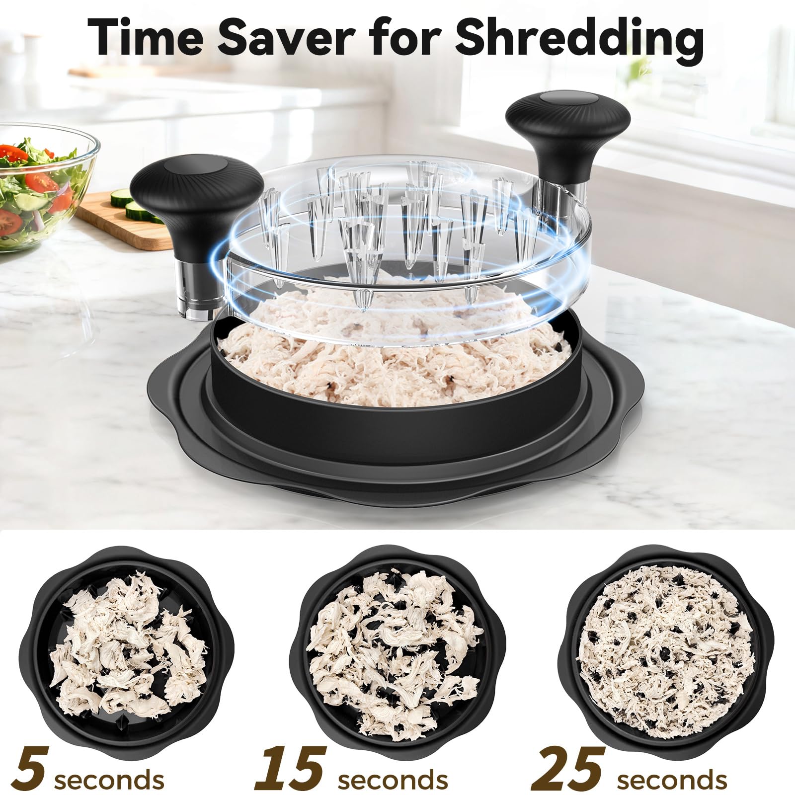 10" Pro Chicken Shredder Tool Twist Large for Kitchen, BPA-Free Food-Safe Meat Grinder, Visible Chicken Breast Meat Shredder with Strong Anti-Slip Bottom & Ergonomic Handle, Black