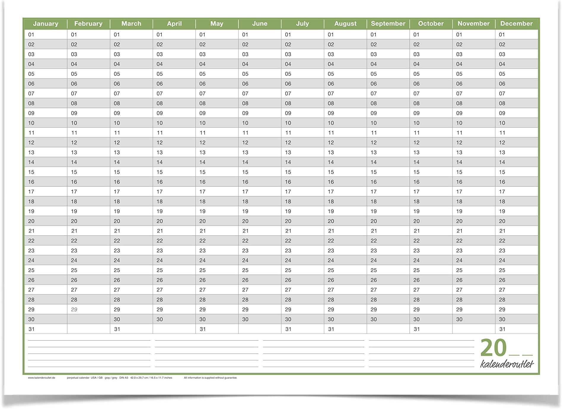 Perpetual Calendar A3/16,5 x 11,6 inch