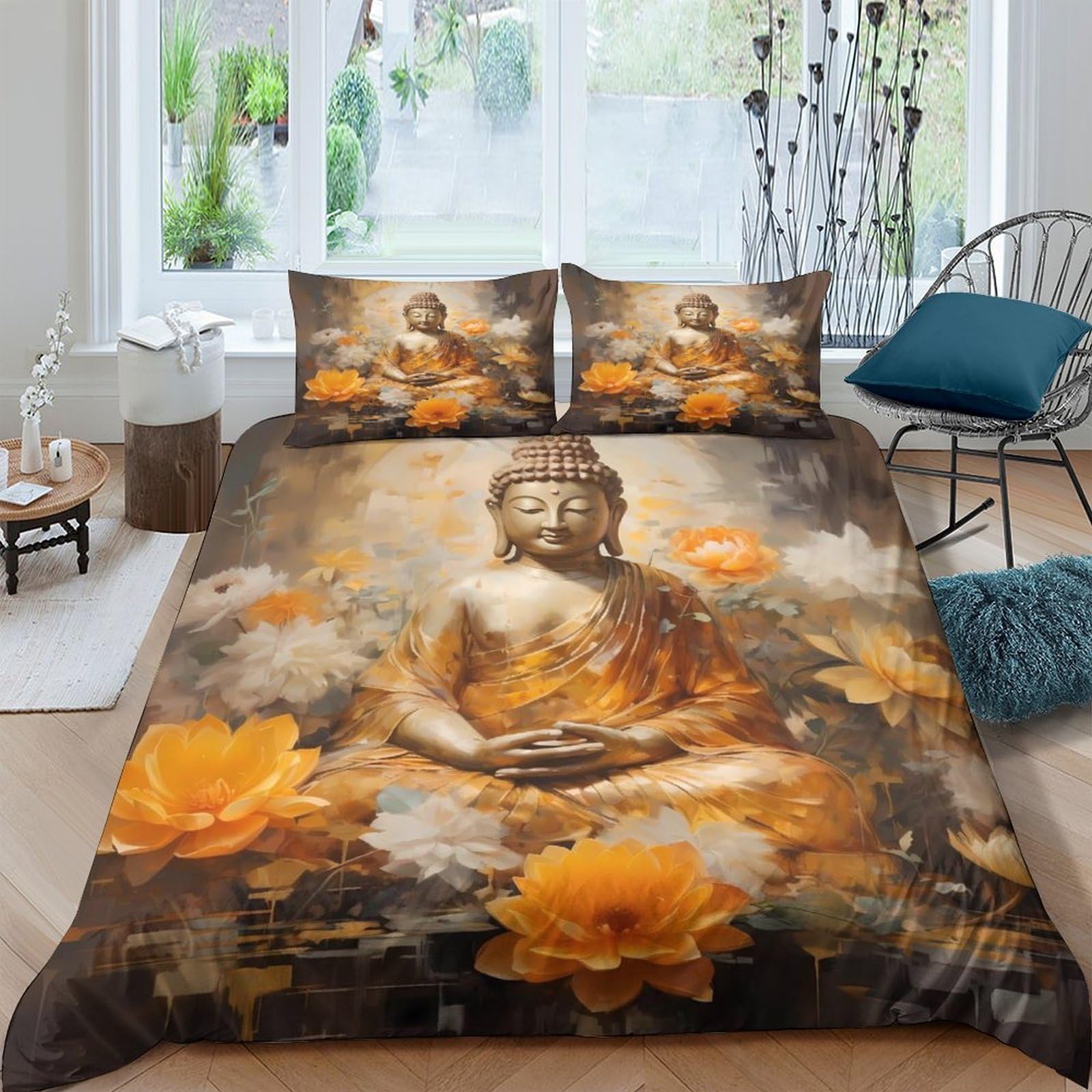 Ctjqhvkz Style-9 3D Printed Buddha Lotus Fitted Sheet Microfiber Floral Artistic Bed Cover For Bedroom Guest Room Decor Easy Care Single（135X200cm）