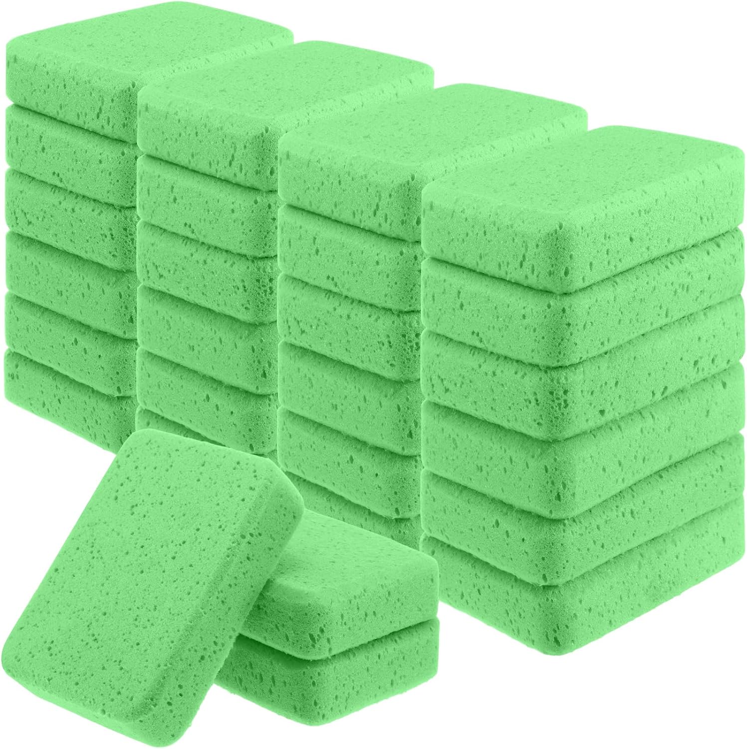 Tioncy 24 Pcs Large Car Wash Sponges Bulk 7.5 x 5.5 x 1.9 Inch Grouting Foam Cleaning and Washing Sponge Commercial Foam Large All Purpose for Kitchen Bathroom Household (Green)